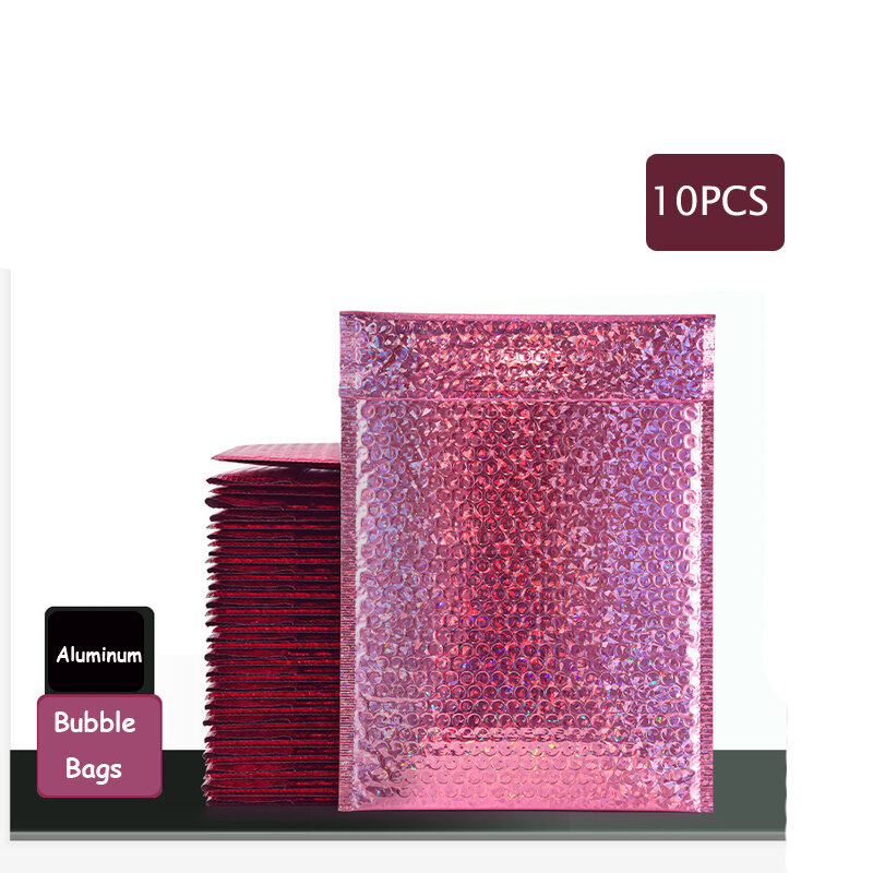 Sharkbang-bolsas de burbujas de papel de aluminio, sobres acolchados de oro rosa, bolsa de mensajería autoadhesiva, 10 unids/lote por paquete