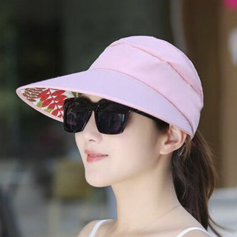 Sombrero de sol plegable con protección solar para mujer, gorra de ala ancha, visera de playa, protección UV, vacaciones de verano