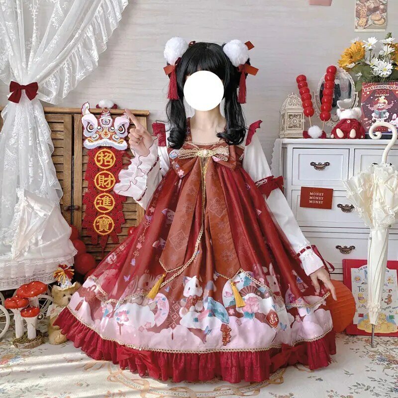 Lolita-vestido de fiesta con borlas y lazo, estilo chino OP, manga larga, Princesa, fiesta diaria