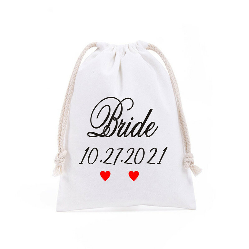 Bolsas de regalo personalizadas para novia y novio, 25x32cm, accesorio de fiesta con nombre personalizado, bolsa de embalaje de lona con cordón, 2 uds.