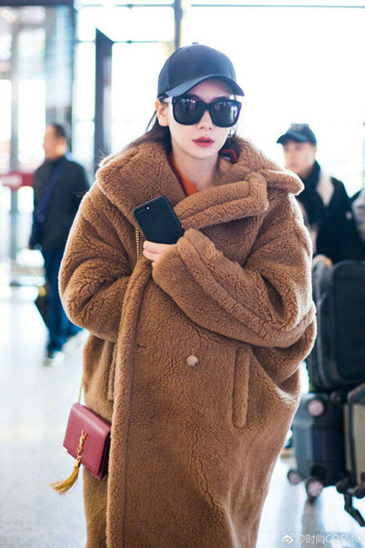 가짜 램 양모 따뜻한 겨울 코트 여성 롱 자켓 솔리드 턴 다운 칼라 싱글 브레스트 포켓 2020 New Korean Loose Elegant