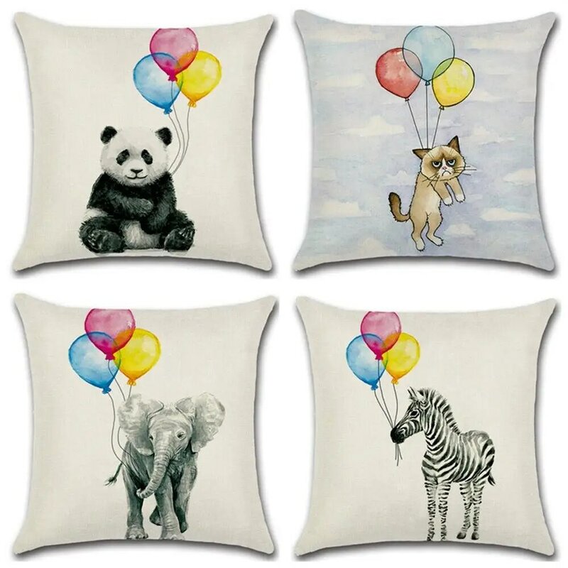 Funda de almohada con diseño de elefante y Globo, cubierta decorativa de lino y algodón con diseño de dibujos animados, Panda y gato, kussensloop, ZT261