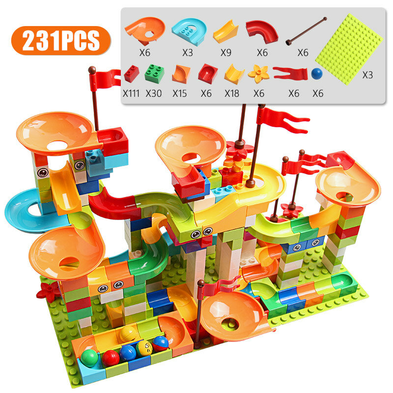 77-308PCS Marmor Rennen Run Big Block Kompatibel stadt Bausteine Trichter Rutsche Blöcke DIY Große Ziegel Spielzeug für Kinder geschenk