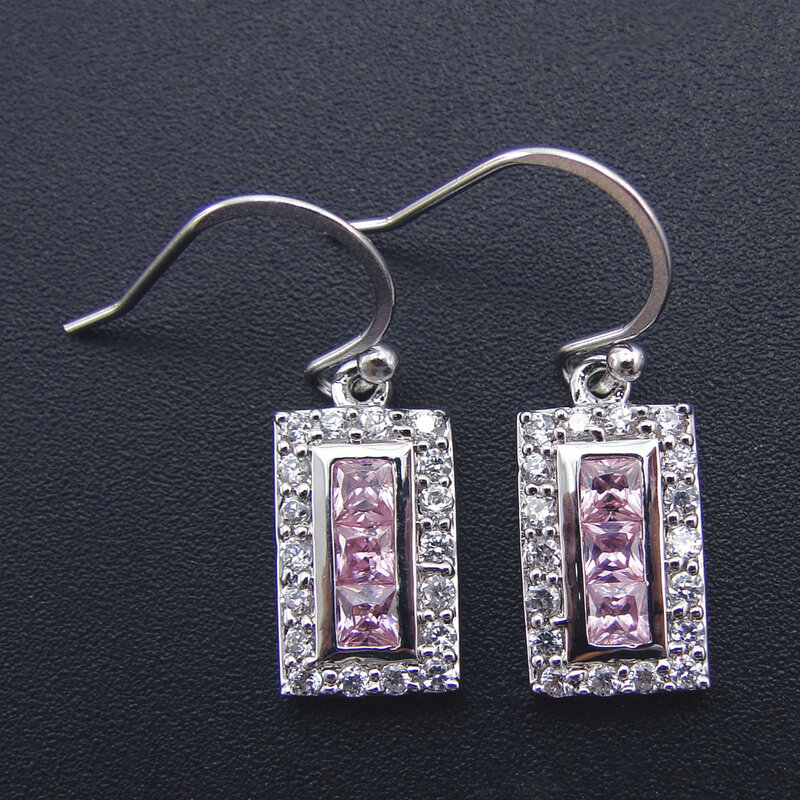 Rectangle New Pink Crystal Zircon Woman Brass Crystal Earrings Send Llady