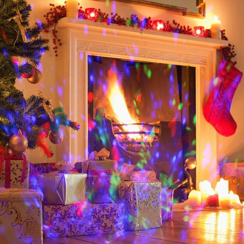 LED Flame Projection Lamp Christmas Flowing Flame Laser Projector Light Stage Effect Spotlight Christmas Lighting Decoration