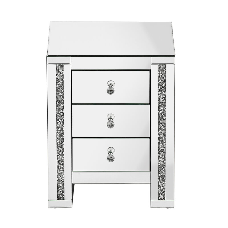 Panana Bedroom Furniture Sparkly Mirrored Crushed Crystal 3 Drawer Bedside Cabinet Table Chest of Drawers Family Gifts