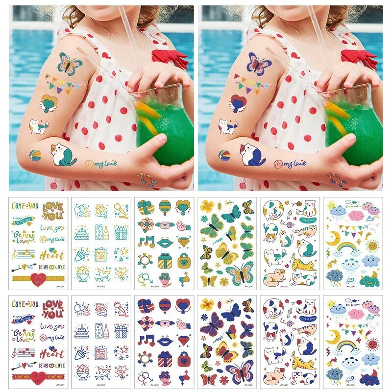 Fake Tattoo Sticker Kinderen Ua Verkleuring Tijdelijke Waterdichte Transpiratie Body Transfer Dier Cartoon Arm Gezicht Kid Speelgoed Gift