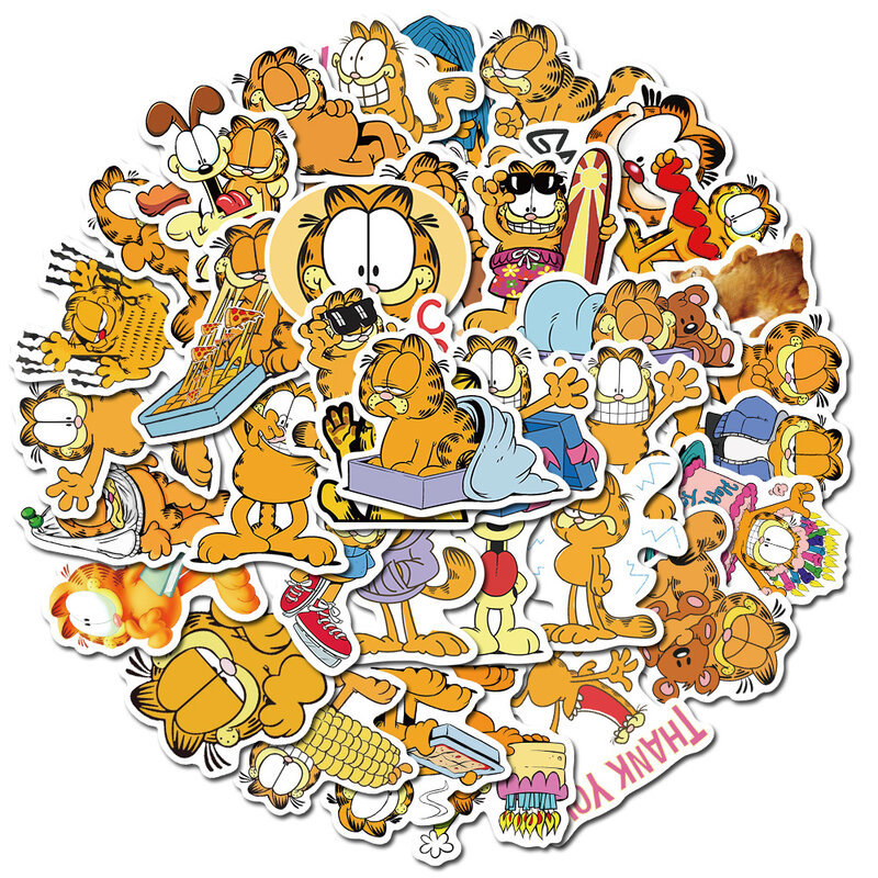 50 pièces Garfield autocollant dessin animé autocollants Anime autocollants pour bricolage bagages ordinateur portable Skateboard moto vélo autocollants