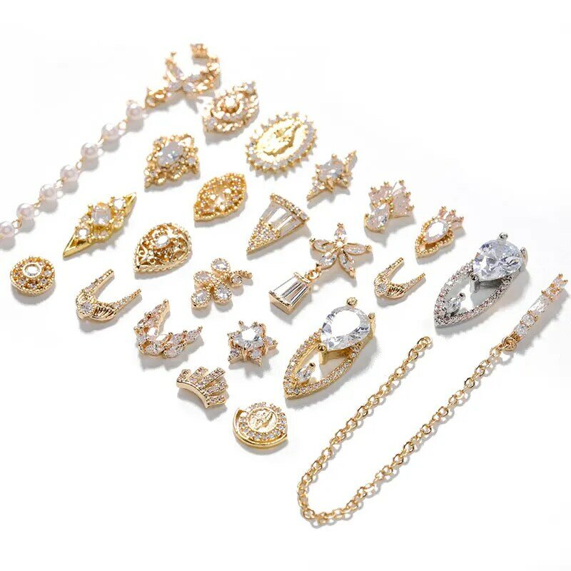 HNIUX 2 kawałki 3D Metal cyrkon paznokci biżuteria artystyczna japońska perła dekoracje wiszące najwyższej jakości kryształ Manicure diamentowe Charms