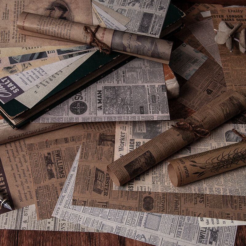 Yoofun-papel antigo da série da livraria, material do jornal do vintage, decoração do Scrapbooking, papel do fundo, 60 folhas