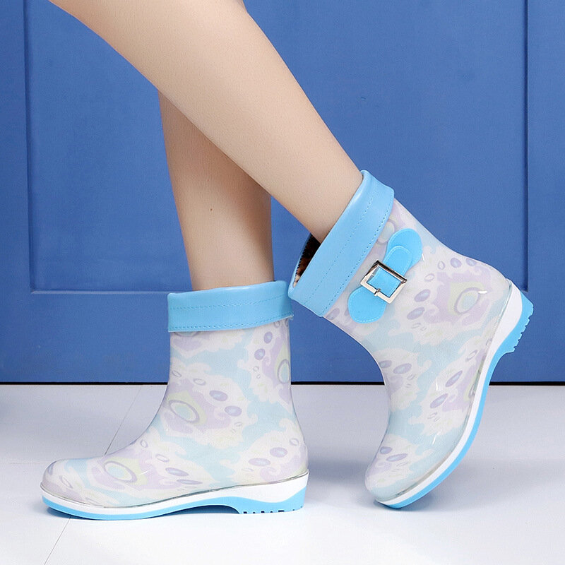 Plus aksamitne kalosze damskie 3CM platformy botki kalosze buty dla kobiet wodoodporna praca moda słodkie cukierki RainBoots