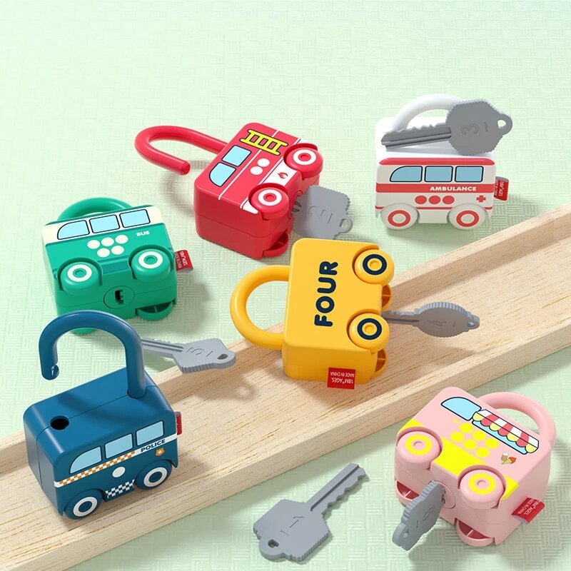 6 sztuk dzieci nauka zamki z kluczami edukacyjne numery przedszkolne dopasowanie i liczenie Montessori samochody zabawkowe pomoce nauczycielskie zabawki gry