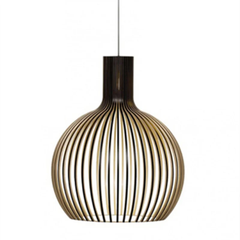 Modern Nordic Black Wood Birdcage Pendant lights Designer E27 bulb Sam bamboo weaving wooden Pendant lamps for Living Room Foyer