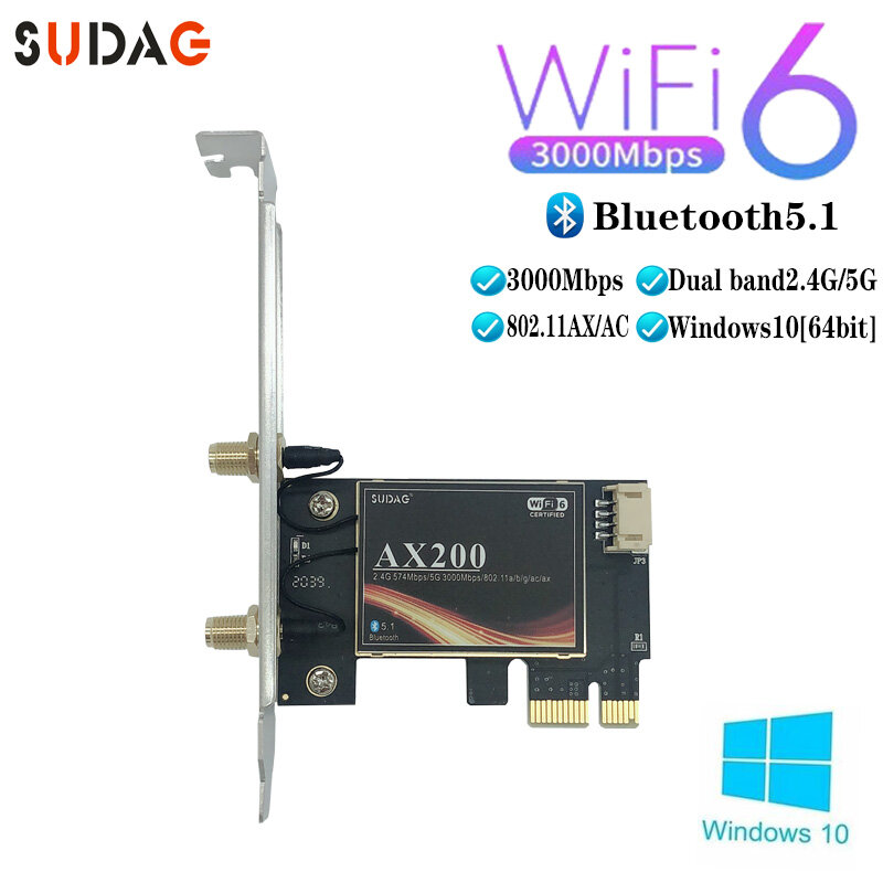 3000 Мбит/с Wifi 6 беспроводной настольный PCIe Wi-Fi адаптер Bluetooth 5,1 802.11ax двухдиапазонный 2,4G/5 ГГц PCI Express сетевая карта