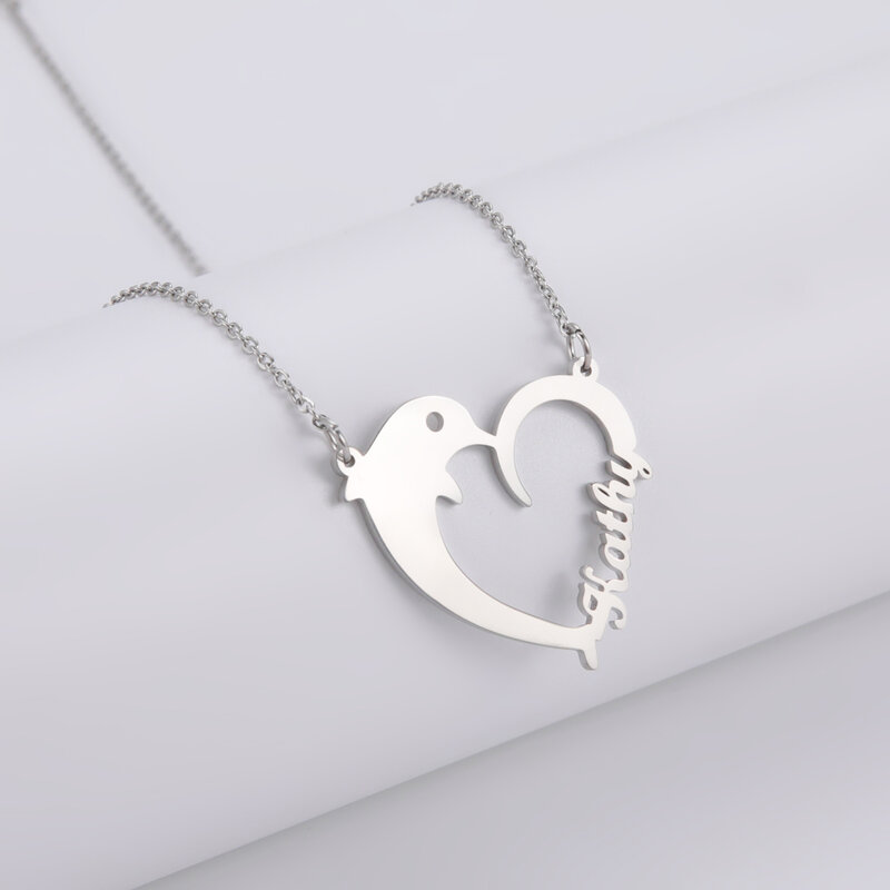 Sipuris dolphin coração gráfico de aço inoxidável personalizado nome personalizado colar 2022 moda pingentes jóias para as mulheres