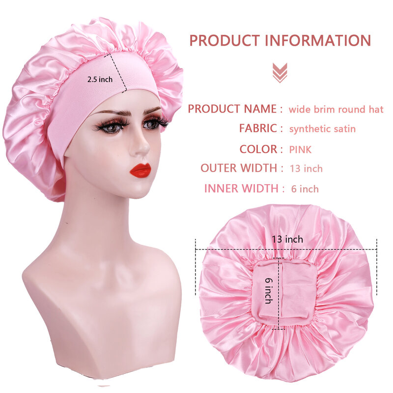 Women Soft High Wide Elastic Bonnet Hair Styling Cap 15 Color Solid Satin Bonnet Long Hair Care Headscarf Silk Night Sleep Hat