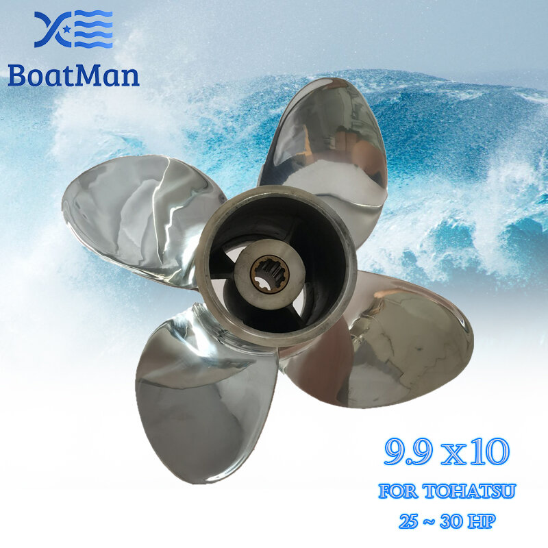 Outboard Propeller 9.9x10 For Tohatsu Engine F25HP 4-Stroke 30HP Stainless steel 10 splines Boat Accessories 4 blade