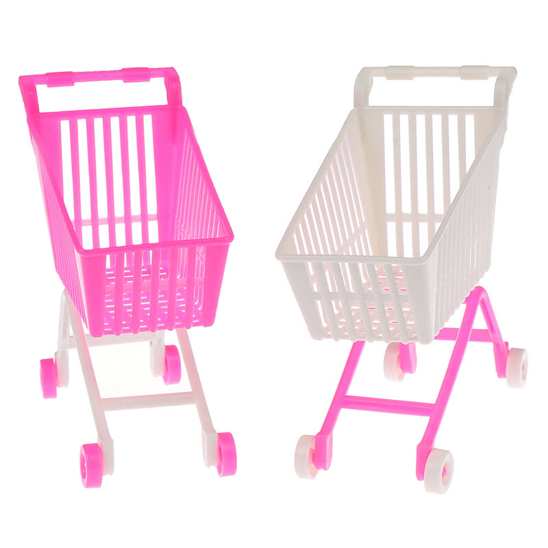 1pcs Baby Toy Supermarket Hand Trolley Mini Shopping Cart Desktop Decoration Storage Toy Gift Dollhouse Furniture Accessories