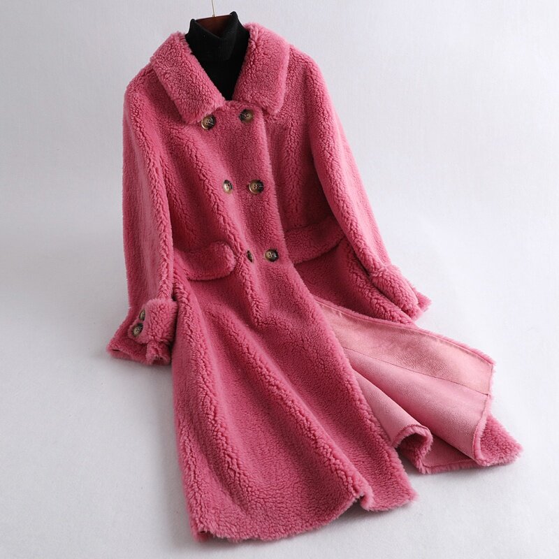 Jaqueta casaco de pele real de lã, outono inverno feminino, sobretudo vf7070