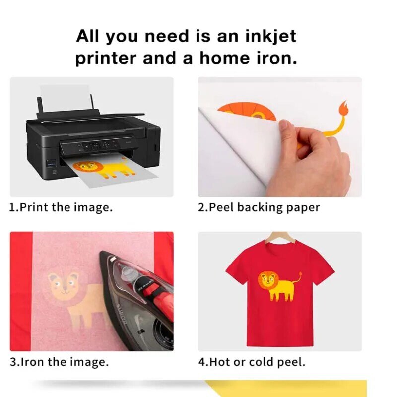 Papier de transfert thermique imprimable pour t-shirts A4, vinyle de couleur vive et Durable à repasser sur tissu foncé