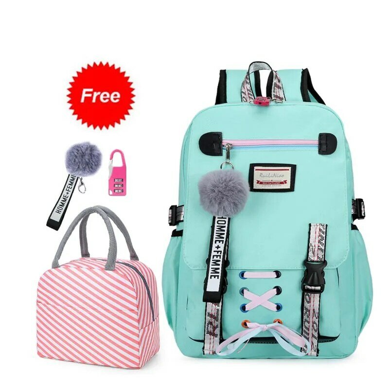 New Fashion school bags for teenage with lock Anti theft backpack women book bag junior high school bag youth leisure college
