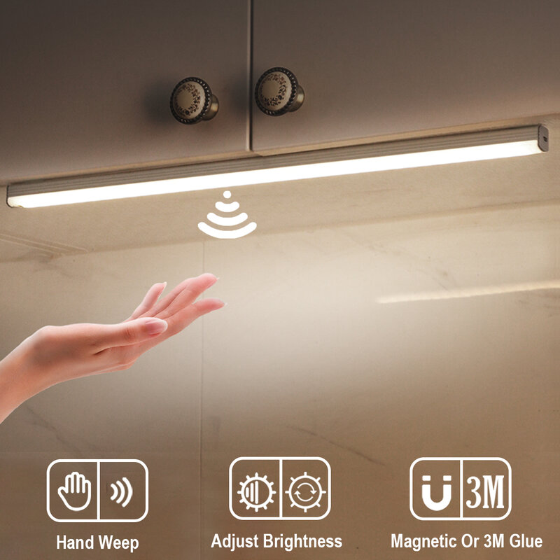 LED ภายใต้ตู้ไฟมือกวาด Sensor โคมไฟ30 40 50ซม.Motion Sensor Light ตู้เสื้อผ้าตู้เสื้อผ้าสำหรับห้องนอนห้องครัว light Home