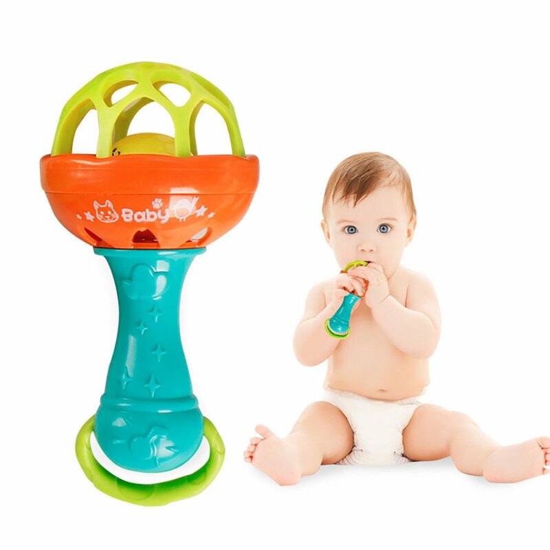 Mordedor de goma suave para bebé, martillo oscilante de 1 piezas, campana de mano, varilla de sonajero multifuncional, Color aleatorio