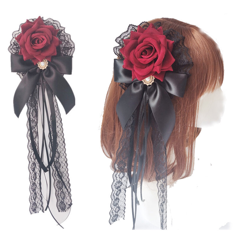 Schleier Palace Stil Lolita Haar Zubehör Rose Haarnadel cla Gothic Lolita Hand-Made Dark Kopfschmuck…