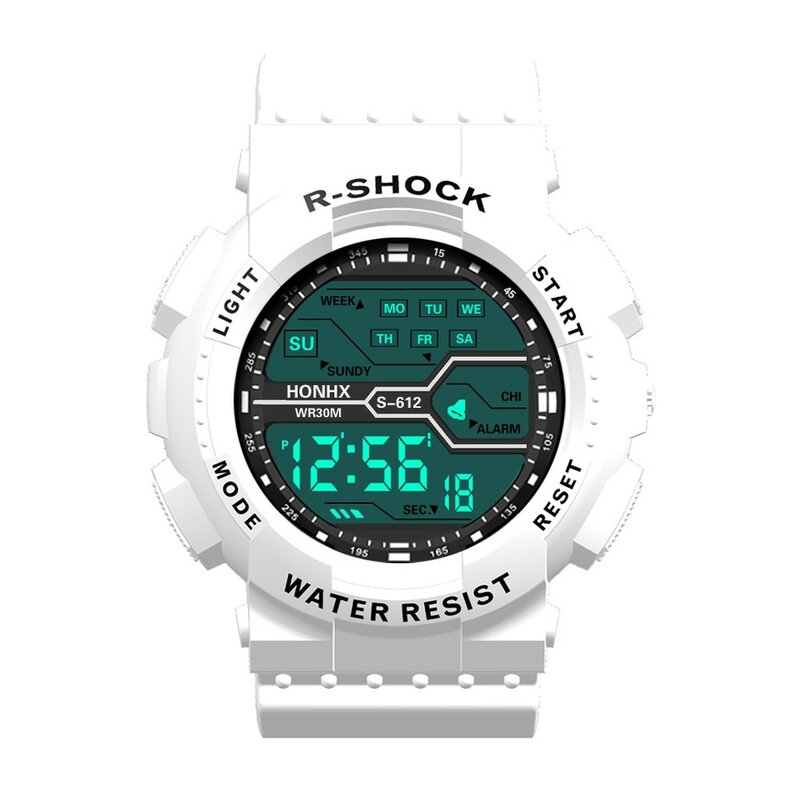 Часы наручные мужские с жк-дисплеем, модные водонепроницаемые цифровые спортивные с резиновым ремешком, с датой и секундомером