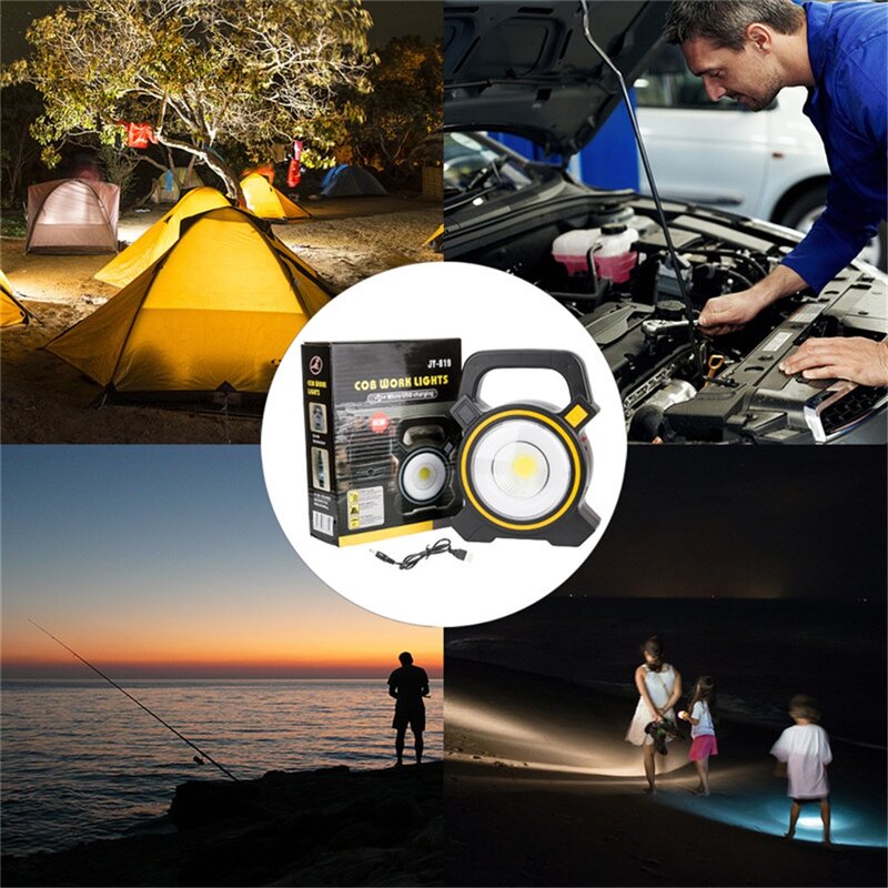 Linterna LED portátil para exteriores, lámpara COB de trabajo, foco Solar de emergencia, reflector recargable para senderismo y Camping