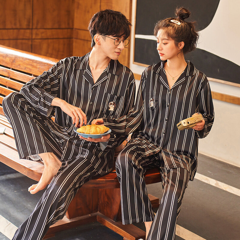 Pijama informal de manga larga para mujer, ropa de dormir de seda de primavera, con cuello vuelto