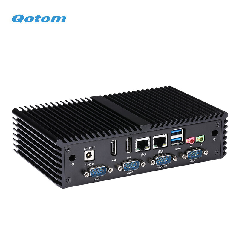 Qotom Core i3 Mini computer Desktop 2 Gigabit LAN 2 porte tipo HD Fanless Running 24/7 POS Ternimal Compact Mini PC X86
