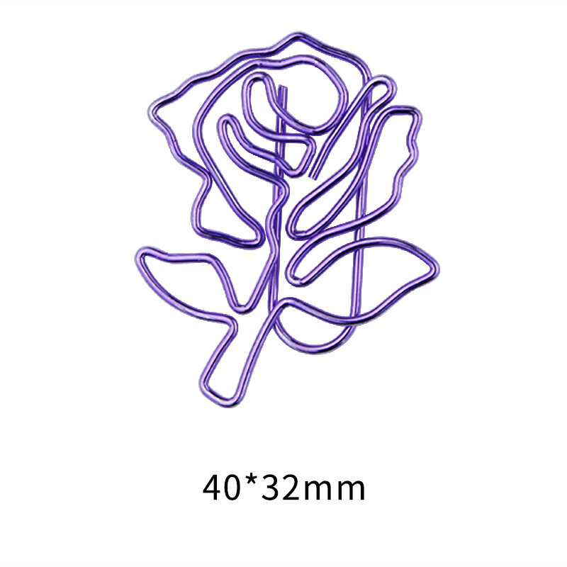 Nowy 8 sztuk/pudło fioletowa róża kształt kwiatu modelowanie zakładka papier Metal poszycie fioletowy spinacz szkolny materiały biurowe