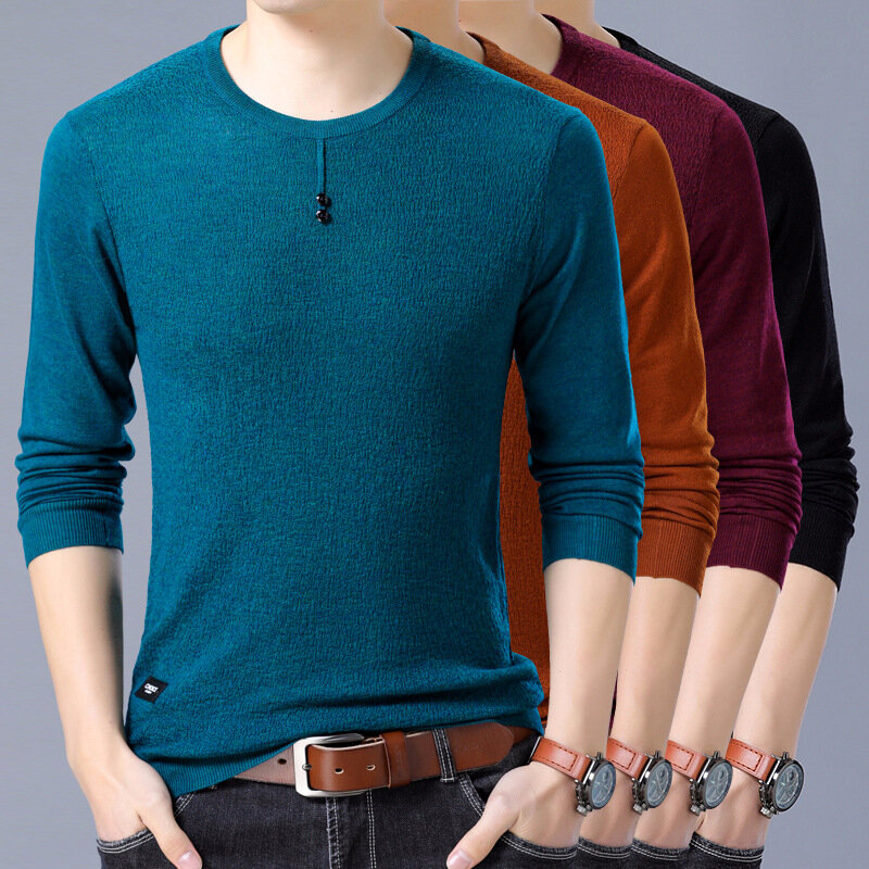 MRMT 2024 Brand New Spring Men's Long-sleeved Sweater Pullover T-shirt for Male Sweater Tops Casual Solid Color Sweater