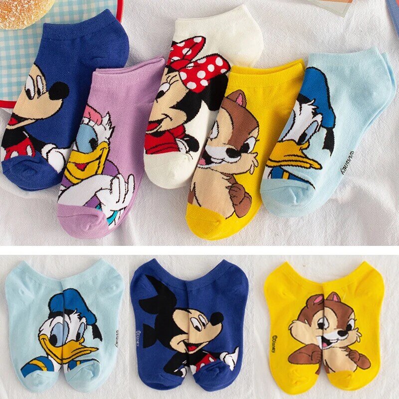 Носки Disney женские короткие с Микки и Минни, милые Хлопковые гольфы до щиколотки с Дональдом дасием Дамбо для девушек и женщин