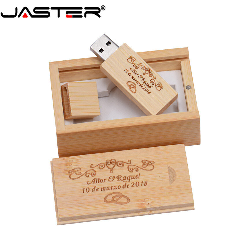 JASTER-USB 2.0 고객 로고 나무 + 상자 USB 플래시 드라이브, 메이플 우드 펜드라이브 4GB 16GB 32GB 64G U 디스크 메모리 스틱 무료 배송