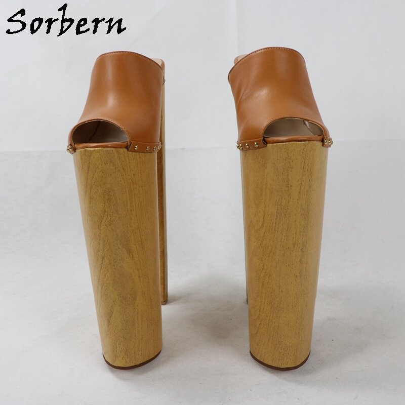Sorbern brown sandália extrema salto alto 35cm plataforma de espessura 25cm dedo do pé aberto slides sapatos femininos pista tamanho 12