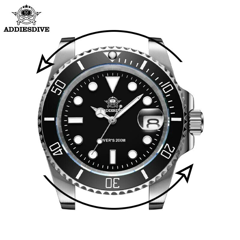 Addies Dive męski zegarek wysokiej jakości 200m wodoodporny zegarek kwarcowy ceramiczna ramka szkiełka zegarka wyświetlanie kalendarza C3 Super zegarki podświetlane