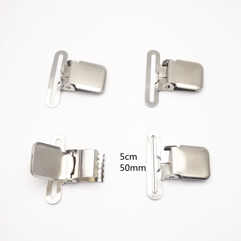 Unisex Metal Silver Suspender Clip, Adulto, Comum, Grande, Forte Fechamento, Antiderrapante, DIY, 50mm, 4Pcs, Lot