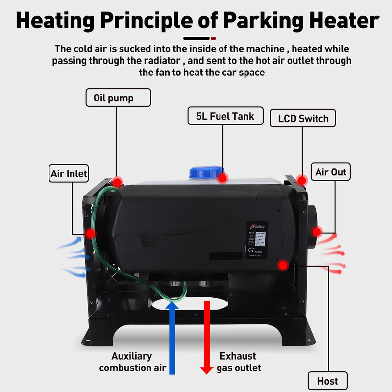 Hcalory-calefacción todo en uno para vehículos diésel, calentador de aire de 12V y 5- 8KW con Monitor LCD de un orificio, calentador de estacionamiento rápido para camiones y autobuses