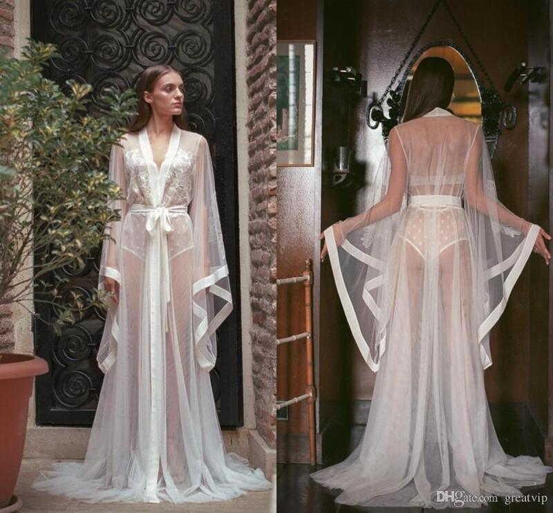 Robes de mariée longues en dentelle, vêtements de nuit transparents, manches longues, pour demoiselles d'honneur, Lingerie Sexy