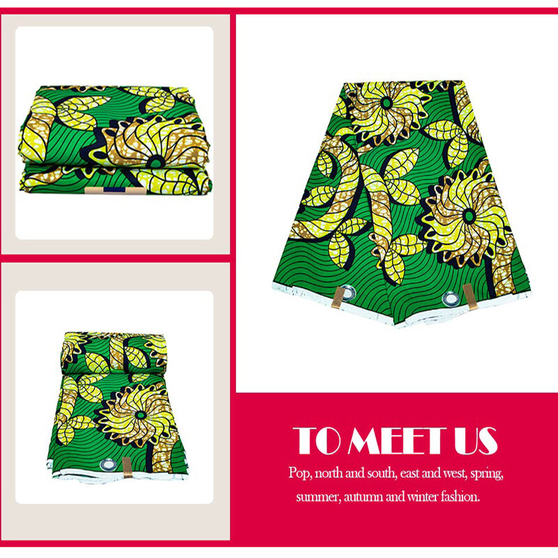 Ankara Real Wax African Print Fabric vero poliestere di alta qualità verde colorato garantito Pagne per Dress Party Casual