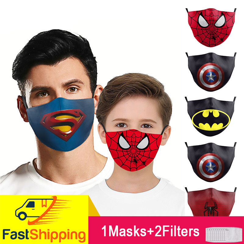 Детские маски для взрослых многоразовые Мультяшные милые Супергерои Человек-паук Супермен Капитан Америка маски для лица с принтом детска...