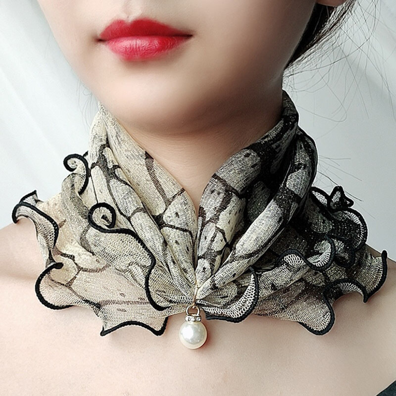 Perłowa koronka różnorodność szalik dla kobiet Lady jedwabny szyfon szalik koronkowe prezenty różnorodność włosów perła szyi chustka moda szaliki
