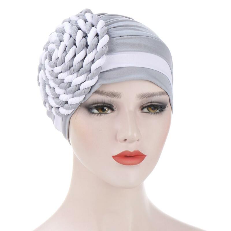 Turbante indio de dos colores para mujer, pañuelo árabe para la cabeza, listo para usar, sombrero hijab musulmán, tocado interior, 2020