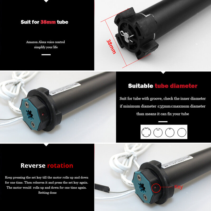 Zemismart Motor para Persiana Rolô Zigbee para tubo de 36-38mm – Funciona com Alexa, Google Home, Smartthings