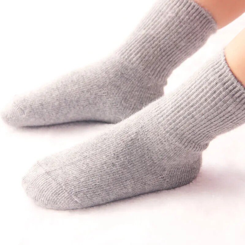 3 par engrossado quente bebê meias meninos meninas outono inverno 1-6 ano de lã meias algodão boca solta pura cor russa meias do bebê