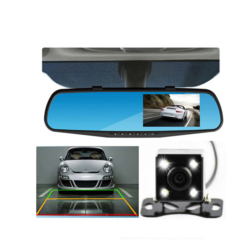 Beliewim 4.3 Inch Car DVR Camera HD 1080P Rearview Mirror Auto Camera Video Reorder Dual Lens Dash Cam