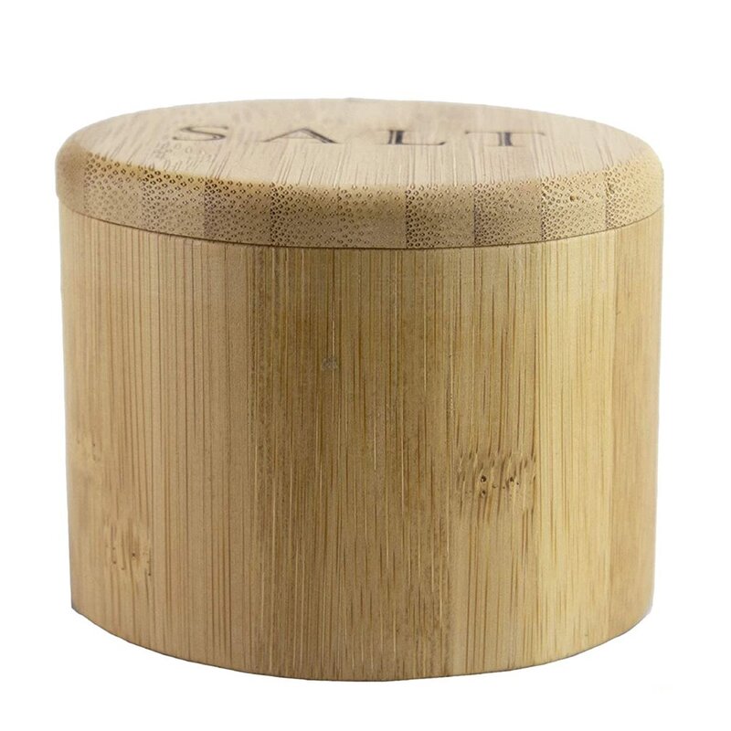 Caja de condimentos de bambú redonda no tóxica respetuosa con el medio ambiente, cubierta giratoria, salero, suministros de cocina