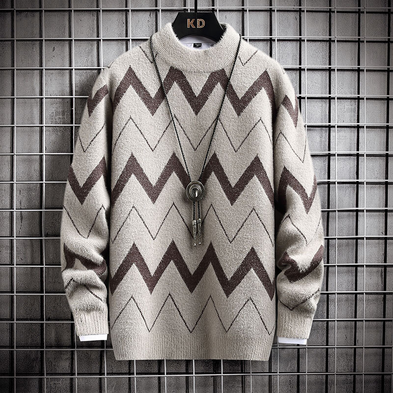 Maglione per uomo autunno inverno stampato top lavorato a maglia manica lunga maglione Pullover a righe stile Casual retrò maglioni caldi maschili